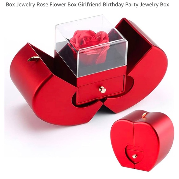 BNIB ACRYLIC APPLE HEART SHAPE PRESERVED RED ROSE RING/JEWELRY PRESENT GIFT BOX - Picture 3 of 16